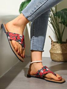 Teenager & Student V-Strap Flip Flops, Soft & Elastic Sole, Non-Slip Beach/Pool Slippers - Red - View 2