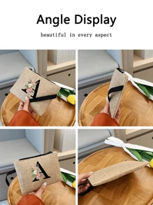 印有首字母和花环图案便携式零钱包、手拿钱包、便携式小包、适合送礼、旅行小包装、轻便储物袋、旅行洗衣拉链袋 - 非常适合旅行和度假派对、节日化妆包 - 送给朋友、家人或自己的完美礼物 - 旅行包，男女皆宜