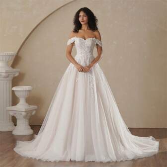 BEPEITHY Off The Shoulder Champagne Inside Ivory Tulle Outside Beach Wedding Dresses 2025 Sleeveless Court Train Bride Boho Bridal Gown