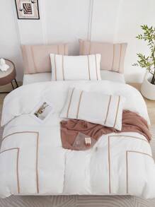 3pcs Synthetic Washed Cotton Beige Mini Pom Pom Duvet Cover Set, 1 Duvet Cover 2 Pillow Shams, Bedding Set