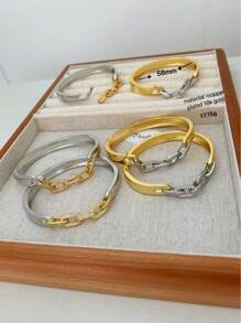 1 chiếc vòng tay mạ vàng 18K bằng đồng đính đá Zirconia hình chữ C, thời trang và tinh tế, phù hợp cho đeo hàng ngày, đi chơi và dự tiệc, món quà sang trọng và thanh lịch. - C - Xem 2