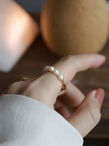 1pc Fashion Pearl Golden Ring, Jewelry For Women Everyday Wear
