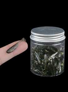 100 Pieces Of Bait In One Bottle, 1.38-Inch Bait T-Tail Soft Bait, Lead Head Hook, Slow Sinking Root Fish Worm, Sea Bass Crooked Mouth Carp, Small And Micro Fake Bait, With Night Light