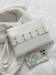 Women's Vintage Clutch Purse,Fashionable Solid Color Rivet Clutch Purse, Simple And Stylish Envelope Bag With Rivet Inlay Design Handbag For Work, Commuting, Dating, Parties