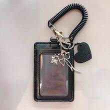 Black Leather Wristlet Keychain With Wallet, Car Key Chain With Key Ring, Anti-Lost Ring And Card Holder,School Supplies,Back To School - Multicolor - View 4