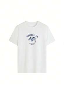 Camiseta suelta de manga corta, cuello redondo, casual y sencilla con estampado de la playa Bondi en Australia, para mujer de talla grande, para el verano