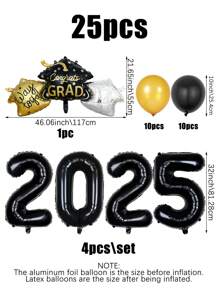 Set decorativo de 25 globos para graduación 2025, incluye gorro de graduación, globos de látex, adecuado para fiestas de graduación de primaria, secundaria y universidad 2025, decoraciones para aniversarios, decoración de aulas, props fotográficos, artículos para ceremonias de graduación - Ver 2