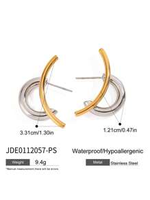 Uworld 1 件女士未完成对称金银对比线耳环 18K 金不锈钢耳环适合日常交流装饰派对和旅行 - 拼色線條耳環 - 查看 8