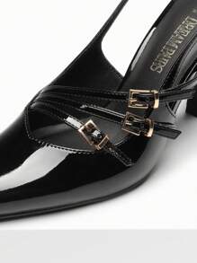 Women's Kitten Heel Slingback Pumps - Pointed Toe Buckle Strap Elegant Heels For Wedding, Party & Dress Occasions - màu đen - Xem 8