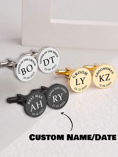 2/4Pcs Personalized Engraved Initial Stainless Steel Men's Cufflinks, Custom Date Cufflinks For Men, Customized Letter Clothes Buttons, 2cm/0.78in, Gold/Silver/Black, Gifts For Weddings, Valentine's Day, Christmas, Fathers' Day Or Birthday,Durable,Colorful,Cute,Adorable,Funny,Kawaii,Y2K,Stylish,Unisex,Casual,Custom,Personalized,Unique,Customized,Ideal Gifts For Him,Ideal Gifts For Her,Her,Boyfriend,Girlfriend,Family,Friends,Delicate Romance,For Office,For School,For Classroom,For Teacher Gifts,For University,For Colleague,For Dorm Rooms