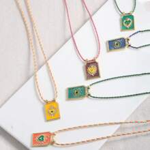 2025 Gold Plated Copper Heart Pattern Evil Eye Tarot Card Pendant Colorful Rope Chain Necklace Women Bohemia Jewelry