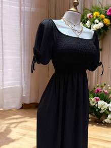 VESTIDO LARGO TIPO CAMPESINO CON MANGA MOD. ALY - Negro - Ver 6