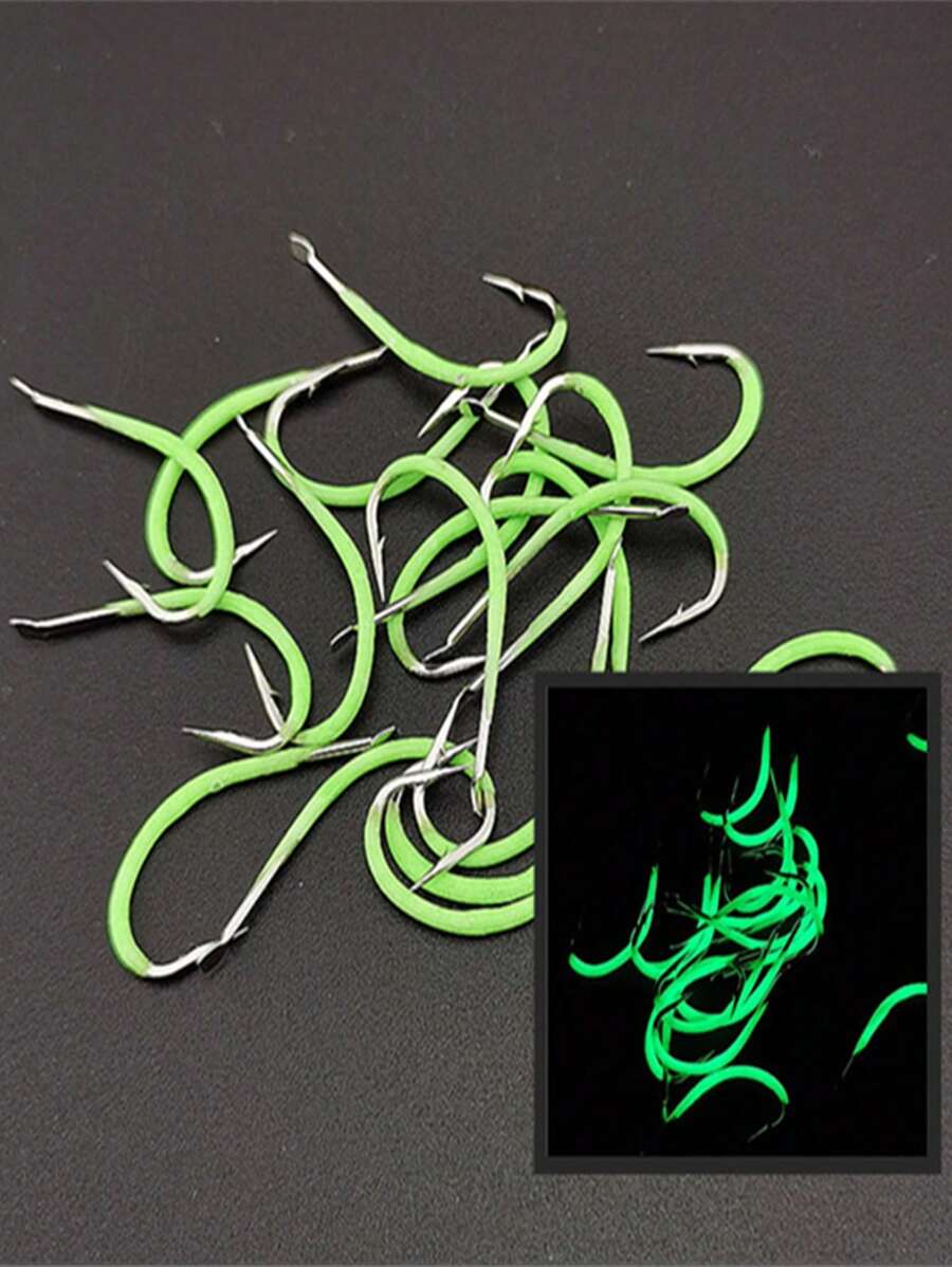 10pcs Glow-In-The-Dark Round Fish Hook With Accessories, Suitable For Night Fishing, Shore Fishing, Boat Fishing, Fishing Lure - Green - View 1
