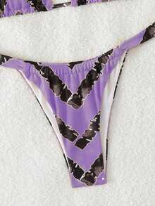 LUCKY HOLIDAY Fashionable Sexy Tie String Triangle Bikini Set - Purple - View 5