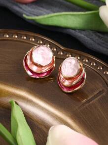 1 paire de boucles d'oreilles élégantes pour femmes, à plusieurs couches, de couleurs romantiques violet et rose. Mode pour un port quotidien, sorties, fêtes, cadeau pour la fête des mères