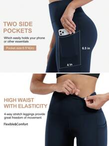 5pcs Pink Women Legging With Pocket Full Stretch High Waist Tummy Control Workout Yoga Pants - 3黑1灰1藏青 - 查看 2