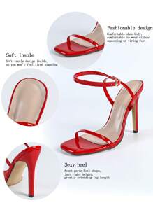 Jin Bei Qi Giày sandal cao gót mũi vuông bằng da bóng, quai chéo mắt cá chân, hở mũi, kiểu dáng thanh lịch, quyến rũ, thời trang dự tiệc, màu đỏ gợi cảm, phù hợp với trang phục mùa xuân hè. - Đỏ - Xem 9