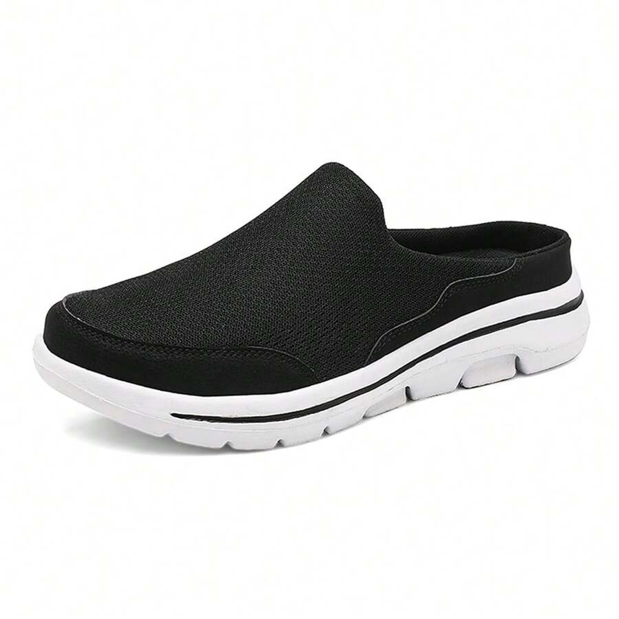 Men's Breathable Knit Mule Slippers | Soft Non-Slip Sole For Indoor & Outdoor Use - 黑色 - 查看 1