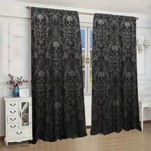 2pcs Skull Print Art Deco Curtains Enhance The Home Style And Are Suitable For Artistic Home Window Decoration In Living Room, Bedroom, Shower Room, Balcony