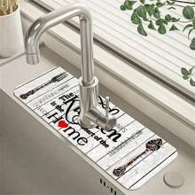 1pc Scoop And Fork Faucet Mat For Kitchen Sink Protectors Vintage Wood Pattern Design Kitchen Accessories Rubber Mat Splash Guard,Bathroom Faucet Mat,Trimmable Anti-Slip & Splash Proof - Multicolor - View 1