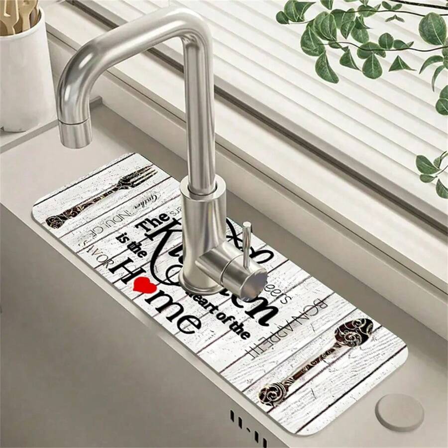 1pc Scoop And Fork Faucet Mat For Kitchen Sink Protectors Vintage Wood Pattern Design Kitchen Accessories Rubber Mat Splash Guard,Bathroom Faucet Mat,Trimmable Anti-Slip & Splash Proof - Multicolor - View 1