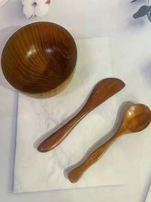 3pcs Facial Mask Tool Wooden Facial Mask Bowl Mask Mixing Stick Beauty Spa Tool Three Pieces Beauty Bowl Facial Mask Spoon Mixing Stick Beauty Tool Skin Care Tool Facial Mask Tool Facial Mask Bowl Mixing Stick Is Suitable For Daily Life In Family Bedroom Bathroom - Brown - View 4