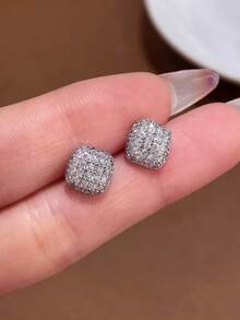 1 对 925 纯银闪亮方形耳钉女士防过敏耳环女士珠宝礼物生日礼物 - 耳環 - 查看 7