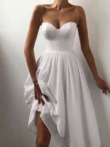 女士刺绣纹理纯色简约优雅性感修身吊带连衣裙，背面拉链适合夏季、正式派对、海滩度假，纯白色连衣裙适合毕业典礼/婚礼派对 - 白色 - 查看 6