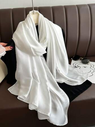 1 PC Fashion Luxury Brand Spring And Summer Large Long Pashmina Women Scarf Solid Imitation Silk Satin Shawl Wrap Hijab Lady Beach Fashion Female Bandana Cover Echarpe New Decoration
