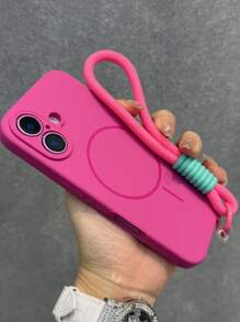 1个磨砂液态硅胶极简磁吸手机壳，带短挂绳，兼容 17 Air 16 15 14 13 12 Pro Max Plus，支持无线充电，柔软硅胶后盖 - 玫紅色 - 查看 3