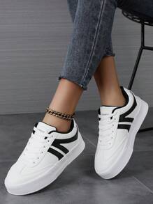 Low Top Women's Casual Shoes Sneakers Women Skateboard Shoes Female Sports Shoes Footwear All-Match Fashionable Lace Up Design Lightweight EVA Sole - White - View 3