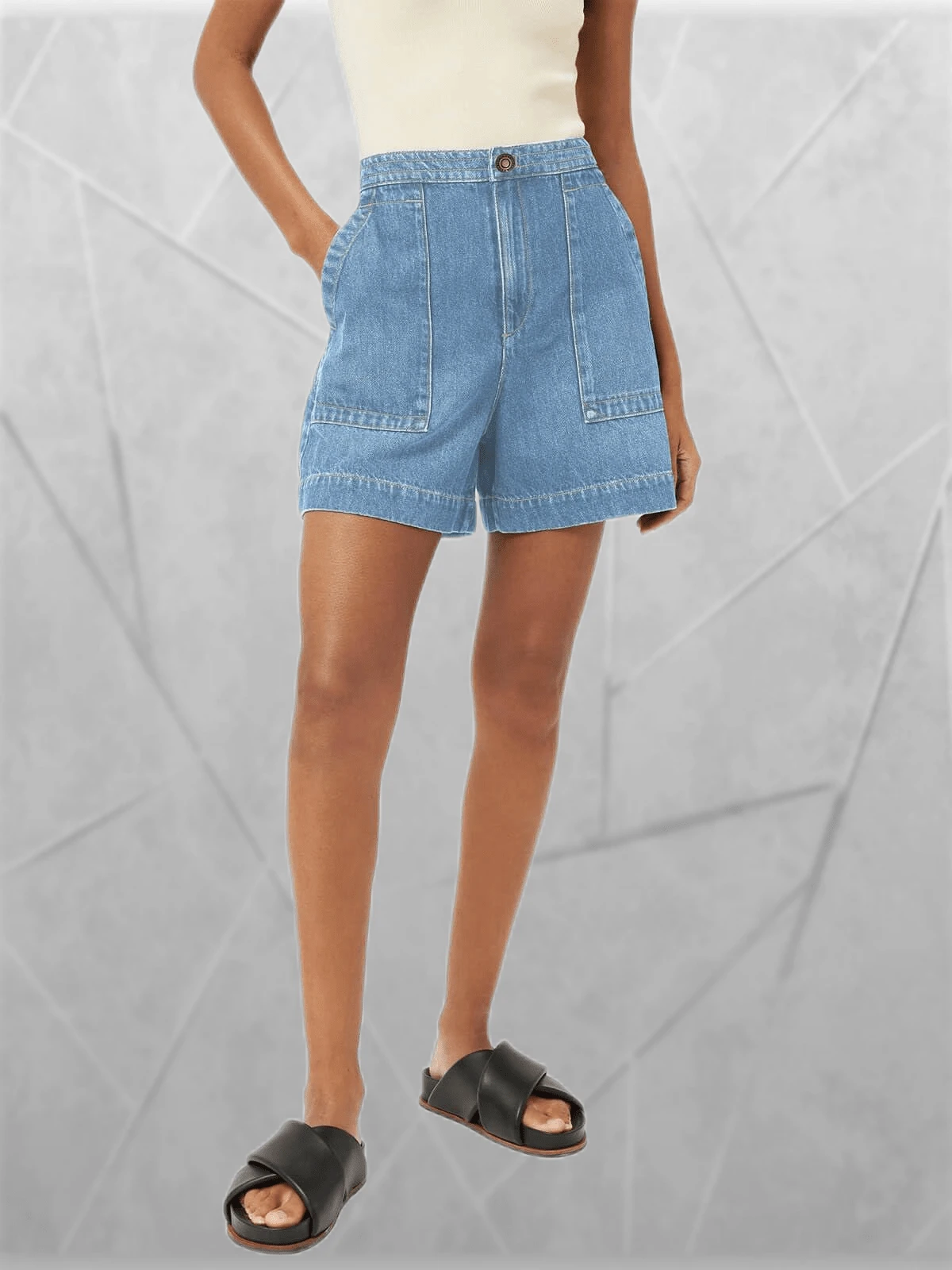 Women's High-Waisted Wide-Leg Denim Shorts With Pockets – Casual Summer Jean Shorts - Màu xanh nhạt - Xem 1