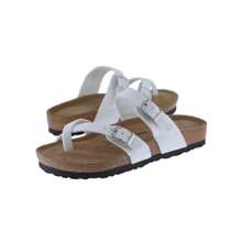 Women's Slide Sandals Adjustable Buckle Open Toe Slip-On Cork Footbed Slides Toe Loop Cross Strap Flat Sandal Comfort Casual Summer Slippers Shoes - trắng - Xem 6