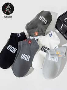 5 Pairs Men's Breathable Socks, Minimalist Letter Print Low Cut Ankle Socks, Spring/Summer/Autumn - Multicolor - View 1