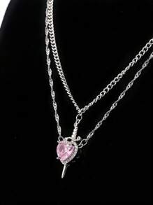 1 pièce, collier ras-de-cou couple épée de chasse en forme de cœur créatif. Pendentif cœur et épée. Couleurs or et argent. Bijoux romantiques pour la Saint-Valentin, le mariage. 2 accessoires de mode assortis
