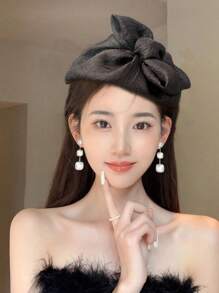 1 Pc Women's New Sweet Aristocratic Bow Side Small Top Hat Feather Headband,Hairband,Hair Hoop Headbands