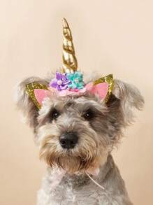 European Poodle, Corgi, Yorkshire, Shih Tzu, Bichon Frise Unicorn Holiday Headbands In Silver And Gold Colors - Gold - View 2