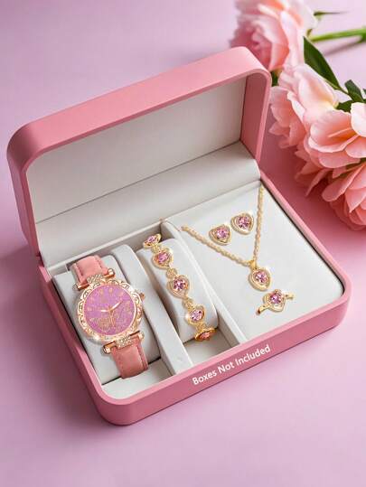 SOKI Ladies Watch 1Set Ladies Fashionable Casual Quartz Watch And Necklace, Earrings,Bracelet,Rings Jewelry Set Suitable For Women Party,Holiday,Birthday Wear Or As Sisters,The Best Gift For A Lady(No Box)