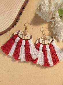 1 Pair Bohemian Football Tassel Bow Earrings, Suitable For Sports Season Wear