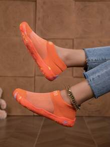 ZVB 情侣赤脚水鞋，软底女士沙滩鞋，适合游泳、潜水、钓鱼，防滑透气水鞋，适合夏季户外 - 橘色 - 查看 2