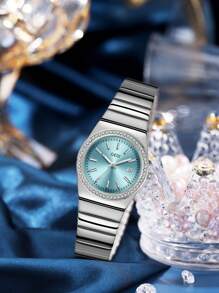 1pc Luxury Women's Quartz Watch, Bezel Decorated With Premium Rhinestones, Stainless Steel Band, Suitable For Daily Commute, Travel And Everyday Wear - one-size - View 8