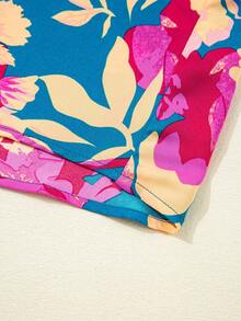 Acelitt Navy Blue Ditsy Floral High Waist Sleeveless Flare Maxi Dress - Multicolor - View 9