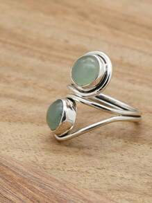Aqua Chalcedony 925 Sterling Silver Gemstone Adjustable Ring - 水色玉髓 - 查看 4