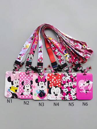 Disney Portacarte di Cartoni Animati Disney St, Portacard per Studenti con Predino a Trasferimento Termico, Cordino in Poliestere per Badge ID, Regali per il Ritorno a Scuola