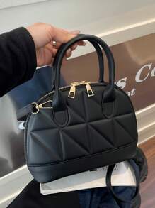 Classic Fashion Solid Color Quilted PU Leather Tote Bag, Women's Versatile Dome Top Handle Crossbody Bag, Simple Travel Vacation Handbag With Adjustable Shoulder Strap, Business Commuting Briefcase Shoulder Bags