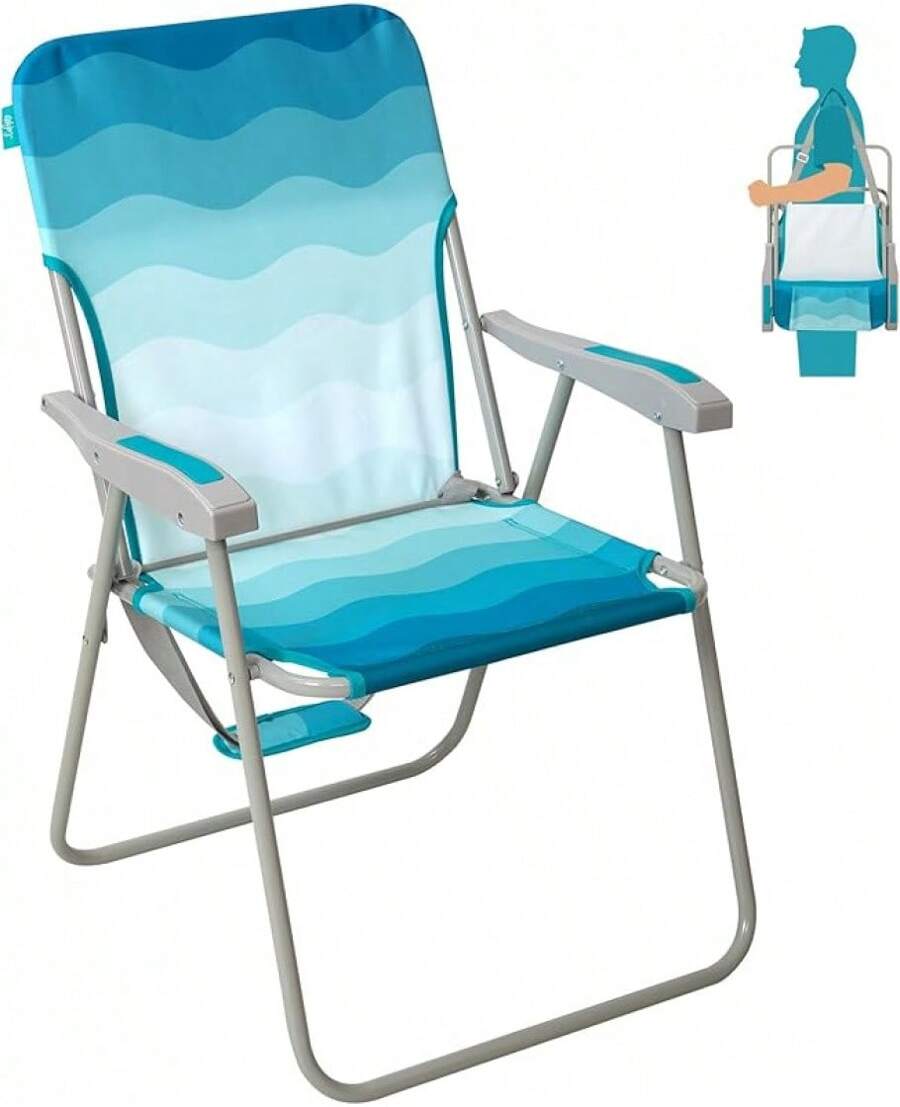 Beach Chair For Adults, Lightweight Beach Chair With Shoulder Straps, High Back Beach Chairs With Hard Armrest, Supports 300lbs For Beach Lawn Concert - #C 1 Pack Cyan - View 1