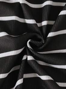 MommBaby Young Girls 2 Pieces Set: Round Neck Lace Spliced Striped T-Shirt + Mesh Lace Skirt, Butterfly Decor, Casual Outdoor Wear For Children, Summer Party