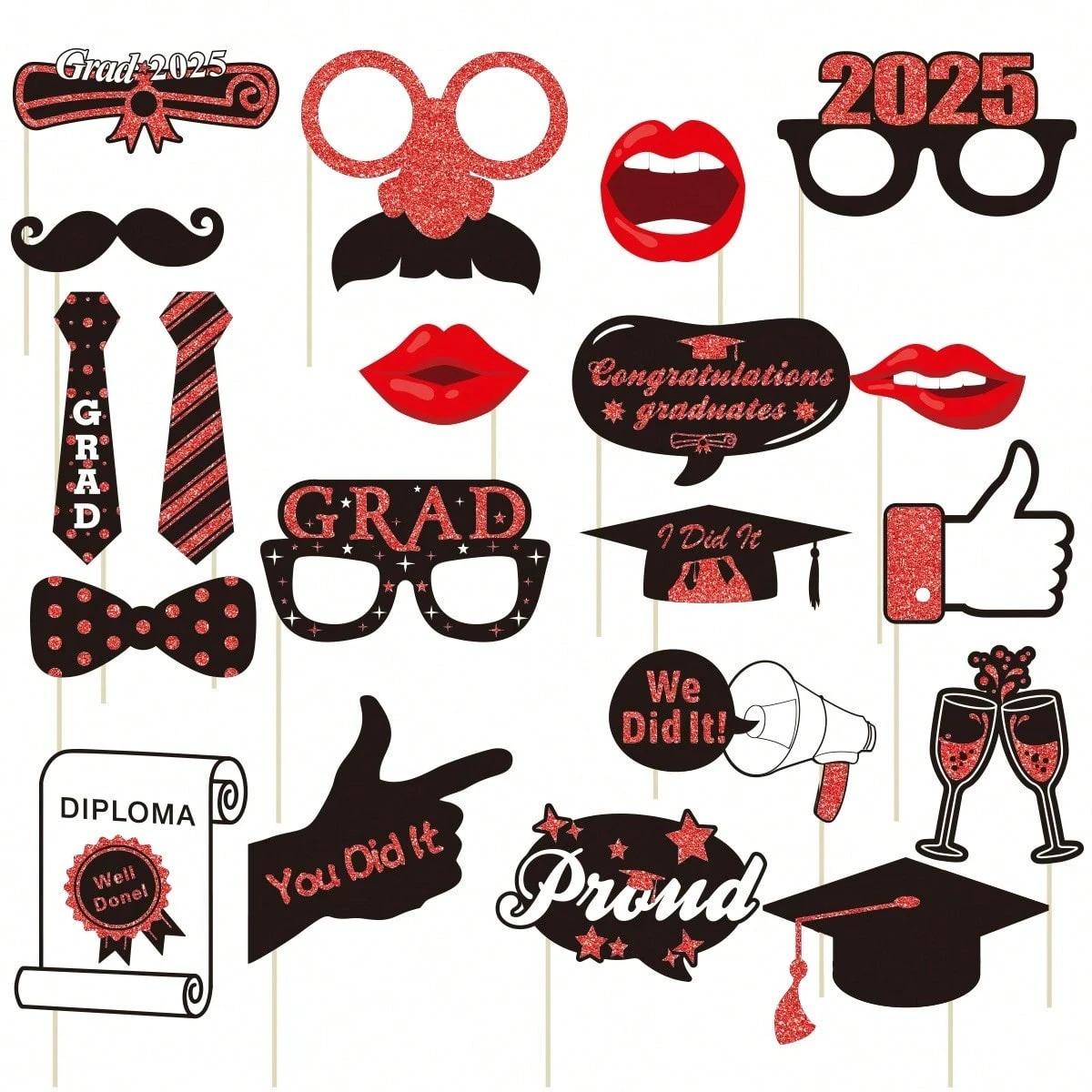 Accesorios para photocall de graduación 2025 en negro - Paquete de 20 ...