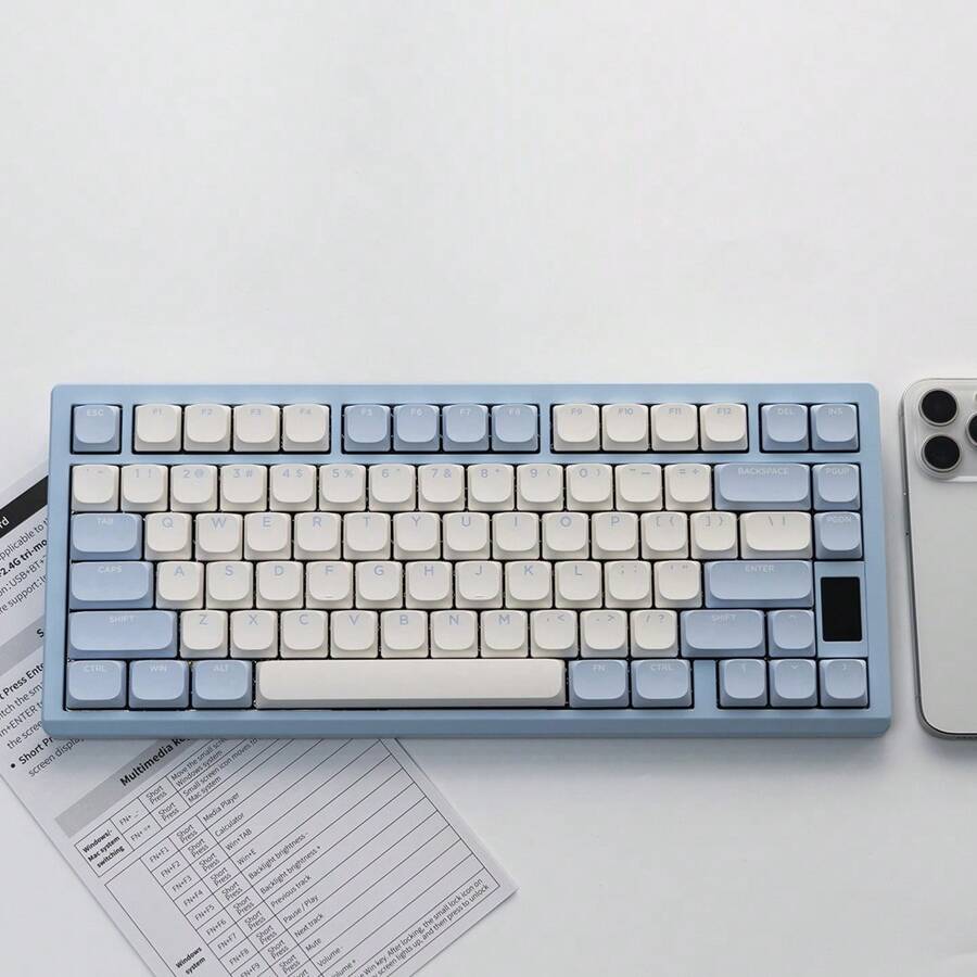 ND75LP Wireless Effortless Typing Keyboard, Full Aluminum Case 2.4G USB-C Hot Swappable PC Office Keyboard With 1.2 Inch HD OLED Display, Rechargeable Ergonomic Keyboards With Custom Linear Switches For Office & Gaming, Wireless Keyboard - Màu xanh nhạt - Xem 1