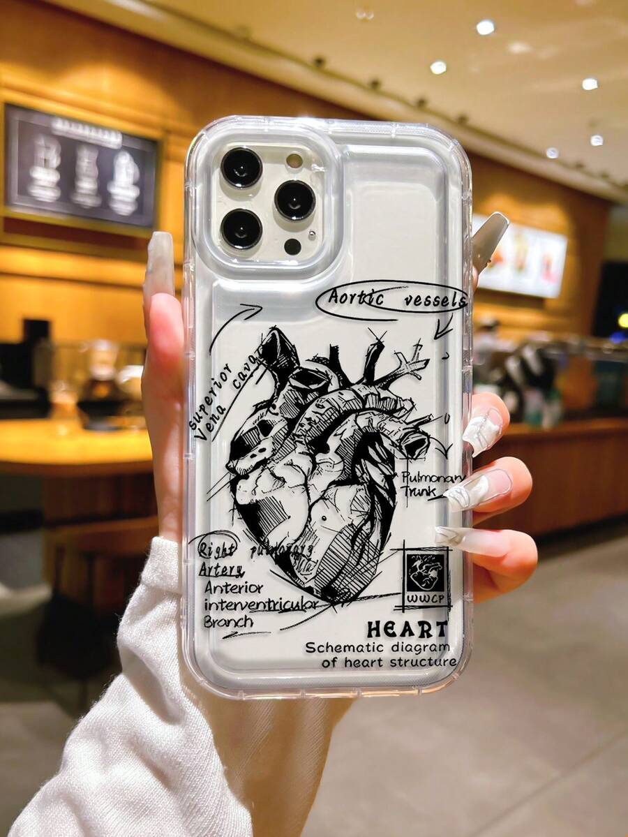 1 pieza Funda de teléfono a prueba de golpes de TPU con diseño de corazón de órgano interno y grafiti negro compatible con iPhone 11 12 13 14 15 Pro Max/13 Pro Max XR XS 16 Artistic 16 Pro Max, A54 5G/A52/A14/A15/A12/S22/S21 A33 5G Galaxy A50 Series, regalo para hombres y mujeres